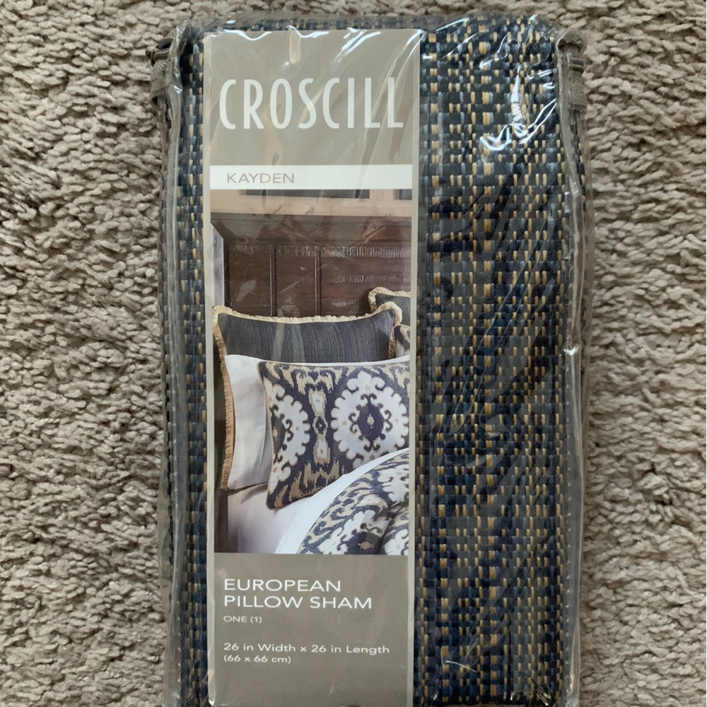 Croscill Kayden Blue European Pillow Sham Fringe  - New in Package